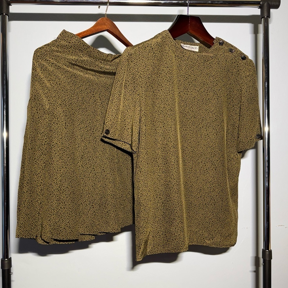 Designer VTG Gloria Sachs 100% Silk Matching Separates Blouse (6) Skirt (8)